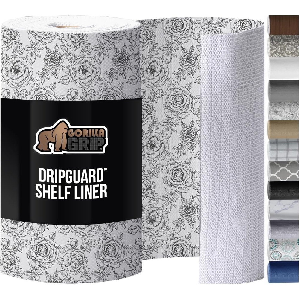 image:imageGORILLA GRIP DripGuard Shelf Liner NonAdhesive Drawer and Kitchen Cabinet Protector Strong Grip Slip Resistant Underside Smooth Surface Liners for Cabinets Bathrooms Closets 12x240 Inch MarbleFloral Gray