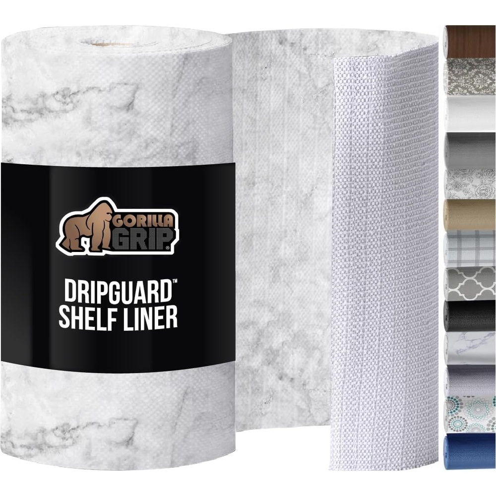 image:imageGORILLA GRIP DripGuard Shelf Liner NonAdhesive Drawer and Kitchen Cabinet Protector Strong Grip Slip Resistant Underside Smooth Surface Liners for Cabinets Bathrooms Closets 12x240 Inch MarbleMarble