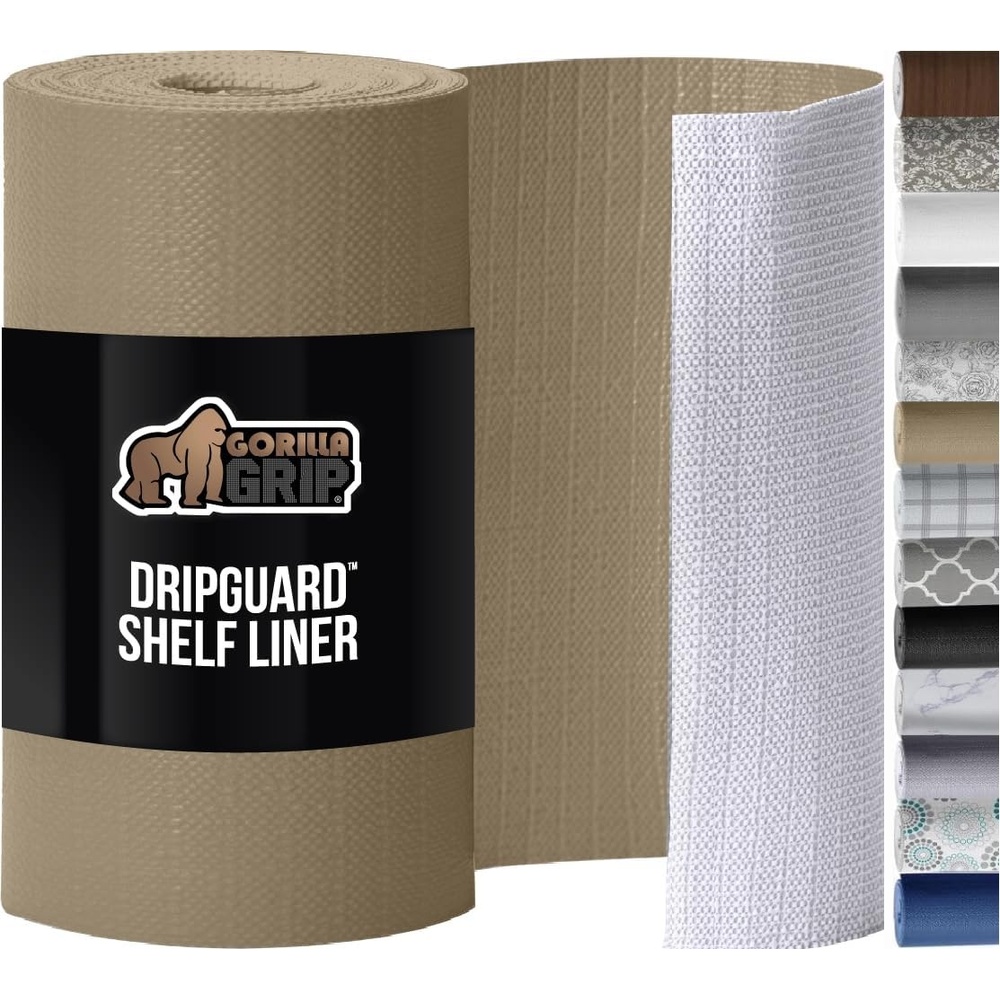 image:imageGORILLA GRIP DripGuard Shelf Liner NonAdhesive Drawer and Kitchen Cabinet Protector Strong Grip Slip Resistant Underside Smooth Surface Liners for Cabinets Bathrooms Closets 12x240 Inch MarbleBeige