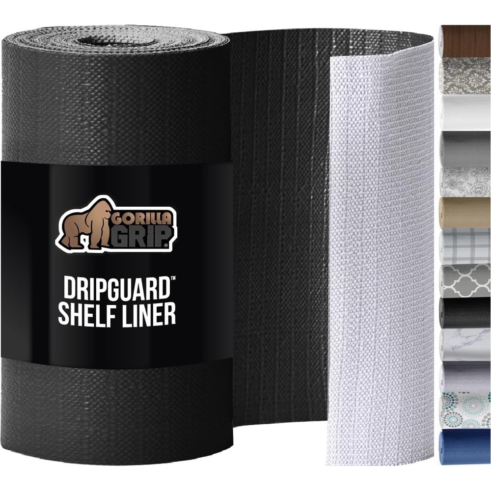 image:imageGORILLA GRIP DripGuard Shelf Liner NonAdhesive Drawer and Kitchen Cabinet Protector Strong Grip Slip Resistant Underside Smooth Surface Liners for Cabinets Bathrooms Closets 12x240 Inch MarbleBlack