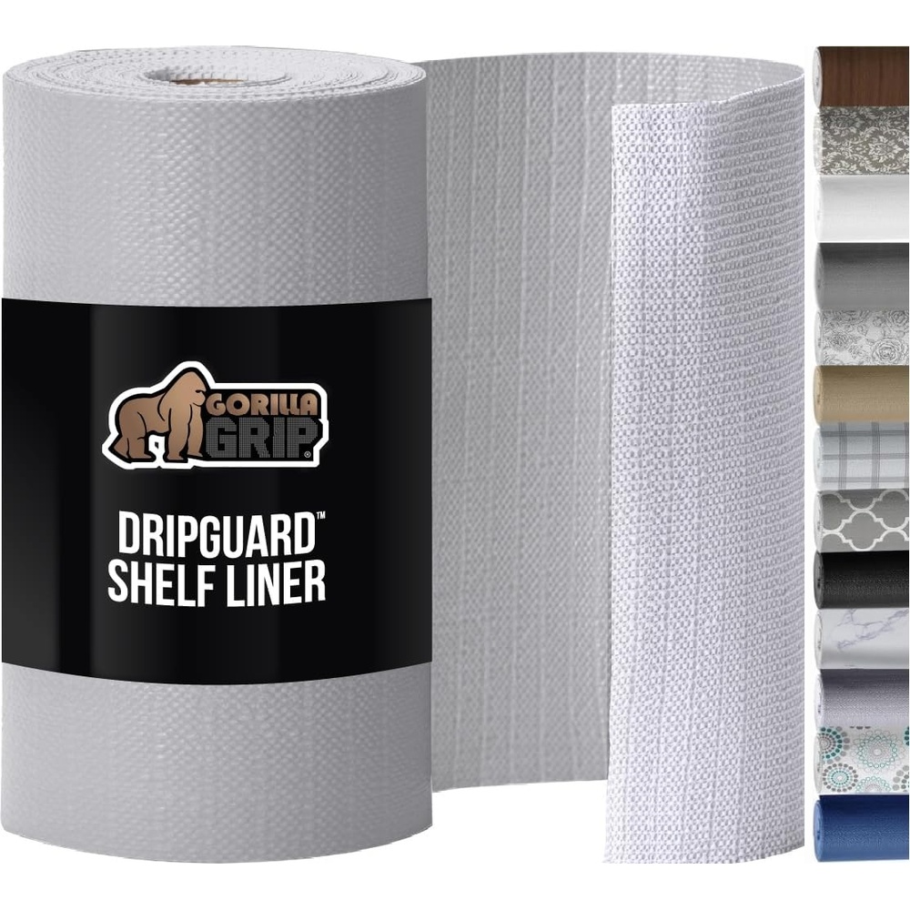 image:imageGORILLA GRIP DripGuard Shelf Liner NonAdhesive Drawer and Kitchen Cabinet Protector Strong Grip Slip Resistant Underside Smooth Surface Liners for Cabinets Bathrooms Closets 12x240 Inch MarbleLight Gray