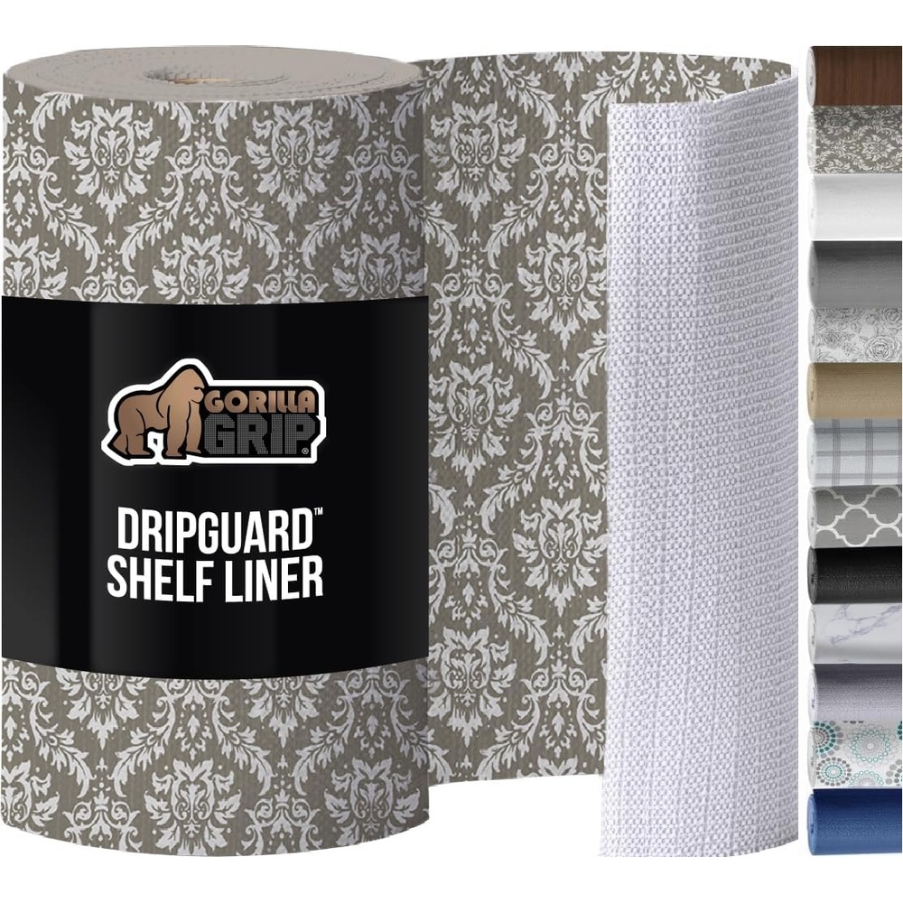 image:imageGORILLA GRIP DripGuard Shelf Liner NonAdhesive Drawer and Kitchen Cabinet Protector Strong Grip Slip Resistant Underside Smooth Surface Liners for Cabinets Bathrooms Closets 12x240 Inch MarbleBeigeCream