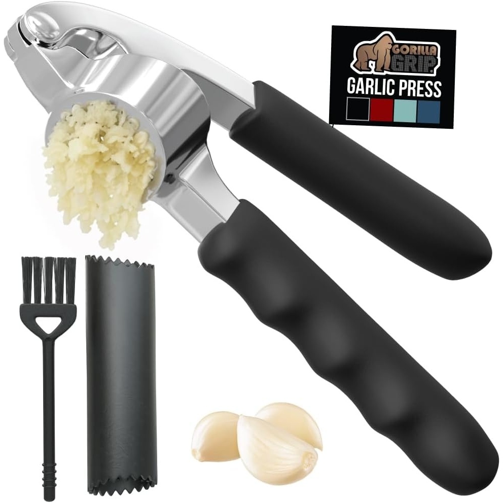 image:imageGORILLA GRIP Garlic Press and Peel Set Heavy Duty Mincer Tool Large Ergonomic Handle Easily Mince and Crush Garlics Ginger Nuts Seeds Peeler Included Peeling Cloves Kitchen Gadgets BlackBlack