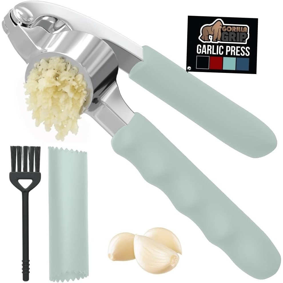 image:imageGORILLA GRIP Garlic Press and Peel Set Heavy Duty Mincer Tool Large Ergonomic Handle Easily Mince and Crush Garlics Ginger Nuts Seeds Peeler Included Peeling Cloves Kitchen Gadgets BlackMint