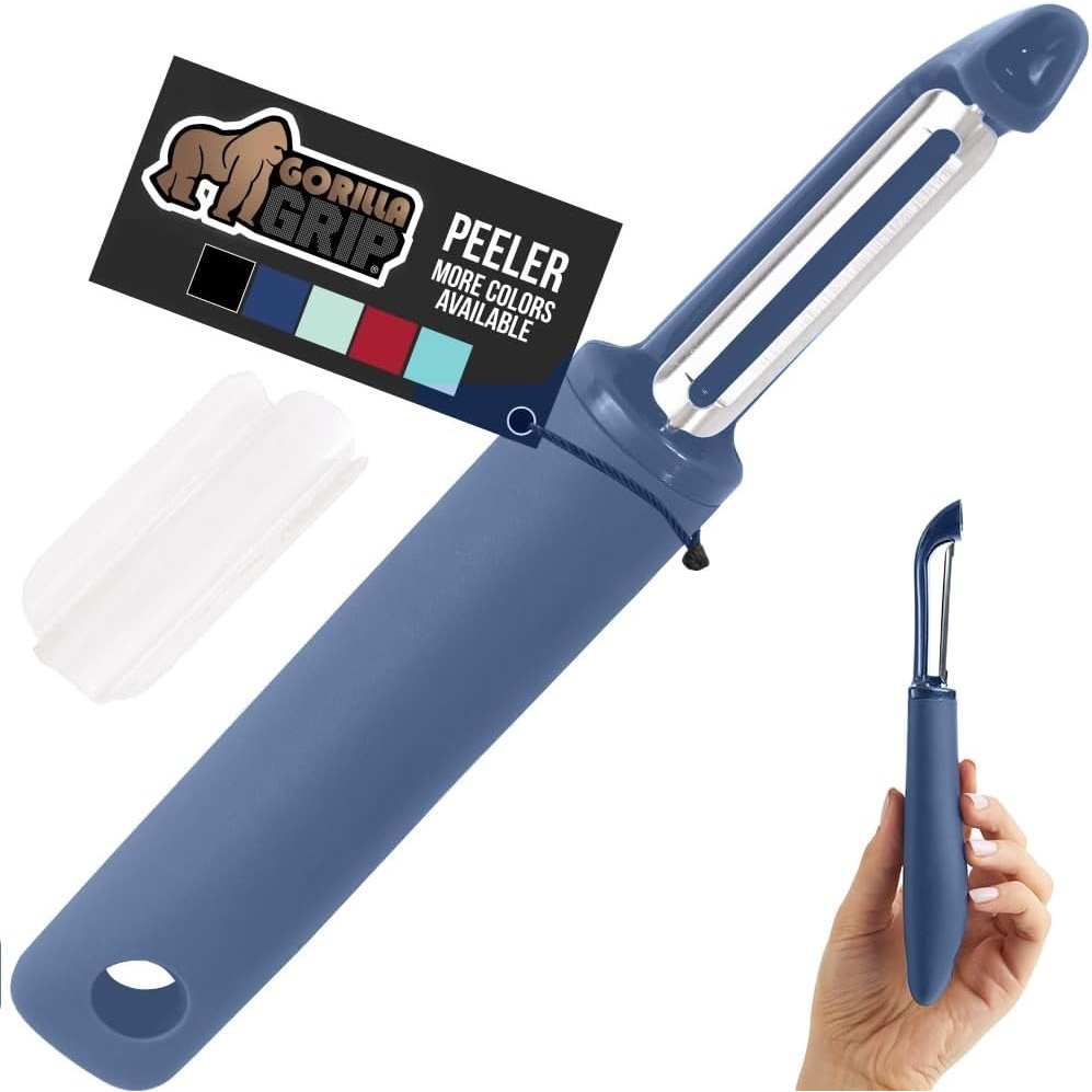 image:imageGORILLA GRIP Patented BPAFree Vegetable Peeler Extra Sharp Swivel Stainless Steel Blades with Guard Comfortable Soft Handle Easily Peel Carrots or Fruit Potato Eye Remover Washer Safe BlackBlue