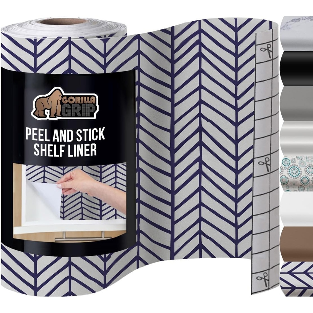 image:imageGORILLA GRIP Peel and Stick Paper Removable Cover for Books Shelves Countertops Drawers Cabinets and Crafts Easy Install Kitchen Decor Shelf Cabinet Liners 118 in x 20 FT Bright WhiteBlueWhite
