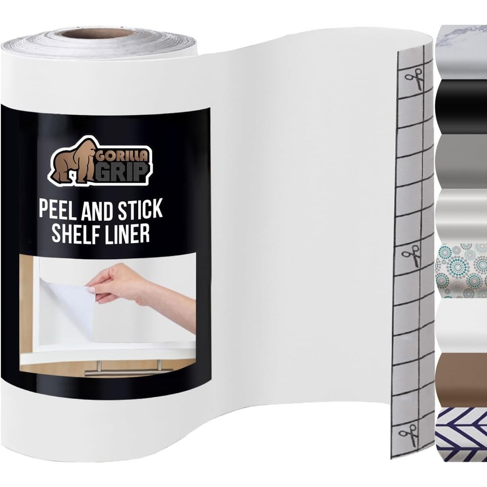 image:imageGORILLA GRIP Peel and Stick Paper Removable Cover for Books Shelves Countertops Drawers Cabinets and Crafts Easy Install Kitchen Decor Shelf Cabinet Liners 118 in x 20 FT Bright WhiteBright White