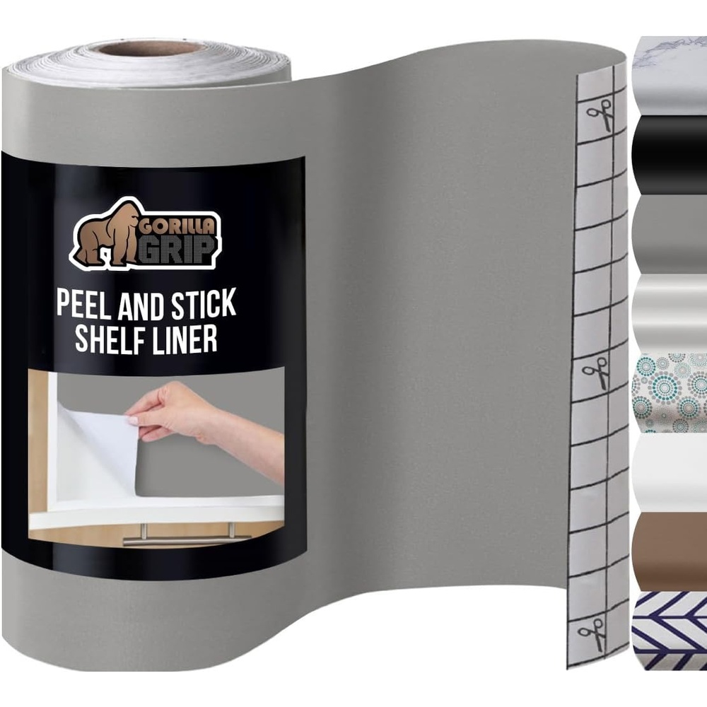 image:imageGORILLA GRIP Peel and Stick Paper Removable Cover for Books Shelves Countertops Drawers Cabinets and Crafts Easy Install Kitchen Decor Shelf Cabinet Liners 118 in x 20 FT Bright WhiteGray