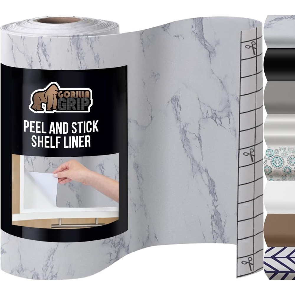 image:imageGORILLA GRIP Peel and Stick Paper Removable Cover for Books Shelves Countertops Drawers Cabinets and Crafts Easy Install Kitchen Decor Shelf Cabinet Liners 118 in x 20 FT Bright WhiteBlackWhite Stone
