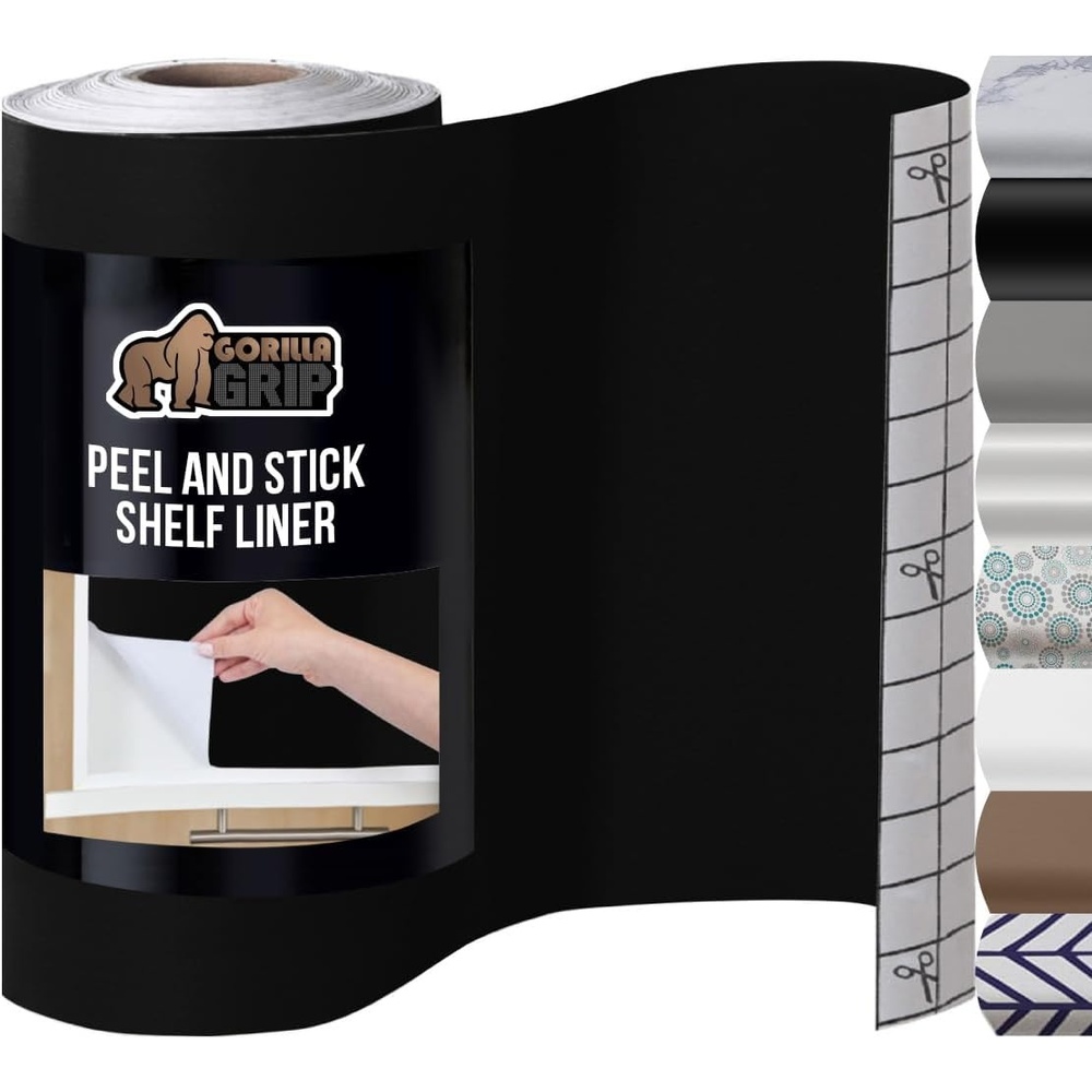 image:imageGORILLA GRIP Peel and Stick Paper Removable Cover for Books Shelves Countertops Drawers Cabinets and Crafts Easy Install Kitchen Decor Shelf Cabinet Liners 118 in x 20 FT Bright WhiteJet Black