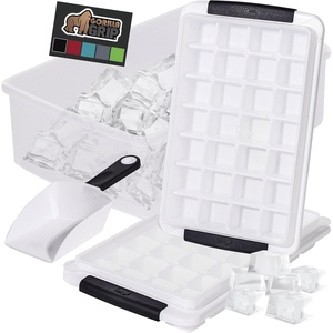 image:imageGORILLA GRIP BPAFree Easy Release Ice Cube Tray for Freezer Make Lots of Ice 56 Cubes Total Kit Includes 2 Stackable Leakproof Trays with Lid and Soft Handle Grips Scooper Bin For Coffee BlackBlack