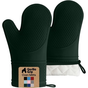 image:imageGORILLA GRIP BPAFree Soft Silicone Oven Mitts 550F Heat Resistant Waterproof Cooking Safety Gloves Thick Cotton Lining Flexible Gripping for BBQ Grilling Kitchen Potholders Set 125x83 BlackHunter Green