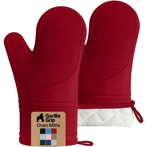 image:imageGORILLA GRIP BPAFree Soft Silicone Oven Mitts 550F Heat Resistant Waterproof Cooking Safety Gloves Thick Cotton Lining Flexible Gripping for BBQ Grilling Kitchen Potholders Set 125x83 BlackRed