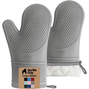 image:imageGORILLA GRIP BPAFree Soft Silicone Oven Mitts 550F Heat Resistant Waterproof Cooking Safety Gloves Thick Cotton Lining Flexible Gripping for BBQ Grilling Kitchen Potholders Set 125x83 BlackGray