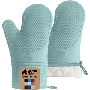 image:imageGORILLA GRIP BPAFree Soft Silicone Oven Mitts 550F Heat Resistant Waterproof Cooking Safety Gloves Thick Cotton Lining Flexible Gripping for BBQ Grilling Kitchen Potholders Set 125x83 BlackMint