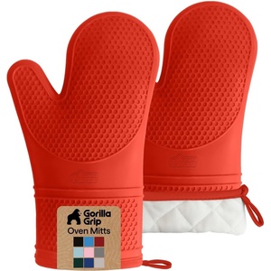 image:imageGORILLA GRIP BPAFree Soft Silicone Oven Mitts 550F Heat Resistant Waterproof Cooking Safety Gloves Thick Cotton Lining Flexible Gripping for BBQ Grilling Kitchen Potholders Set 125x83 BlackCoral