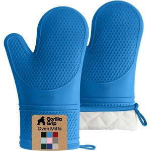 image:imageGORILLA GRIP BPAFree Soft Silicone Oven Mitts 550F Heat Resistant Waterproof Cooking Safety Gloves Thick Cotton Lining Flexible Gripping for BBQ Grilling Kitchen Potholders Set 125x83 BlackAqua
