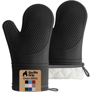 image:imageGORILLA GRIP BPAFree Soft Silicone Oven Mitts 550F Heat Resistant Waterproof Cooking Safety Gloves Thick Cotton Lining Flexible Gripping for BBQ Grilling Kitchen Potholders Set 125x83 BlackBlack
