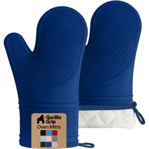 image:imageGORILLA GRIP BPAFree Soft Silicone Oven Mitts 550F Heat Resistant Waterproof Cooking Safety Gloves Thick Cotton Lining Flexible Gripping for BBQ Grilling Kitchen Potholders Set 125x83 BlackBlue