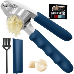 image:imageGORILLA GRIP Garlic Press and Peel Set Heavy Duty Mincer Tool Large Ergonomic Handle Easily Mince and Crush Garlics Ginger Nuts Seeds Peeler Included Peeling Cloves Kitchen Gadgets BlackBlue