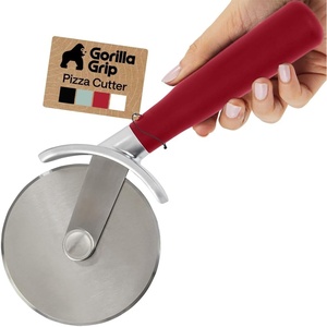 image:imageGORILLA GRIP Patented BPAFree Large Pizza Cutter Wheel 9 Inch Extra Sharp Stainless Steel Blade Slip Resistant Handle with Thumb Guard Protection Slice Thick or Thin Pizzas Pie Pastries BlackRed