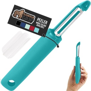 image:imageGORILLA GRIP Patented BPAFree Vegetable Peeler Extra Sharp Swivel Stainless Steel Blades with Guard Comfortable Soft Handle Easily Peel Carrots or Fruit Potato Eye Remover Washer Safe BlackTurquoise