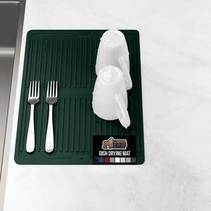 image:imageGORILLA GRIP Ultra Water Absorbent Microfiber Dish Drying Mat Quick Dry Thick Mesh Slip Resistant Pad for Sink Dishes or Under Rack Kitchen Counter Accessories Machine Wash Mats 18x16 Inch BlackHunter Green