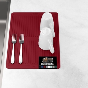 image:imageGORILLA GRIP Ultra Water Absorbent Microfiber Dish Drying Mat Quick Dry Thick Mesh Slip Resistant Pad for Sink Dishes or Under Rack Kitchen Counter Accessories Machine Wash Mats 18x16 Inch BlackRed