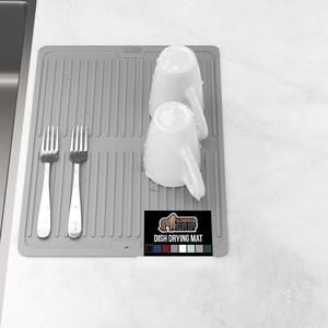 image:imageGORILLA GRIP Ultra Water Absorbent Microfiber Dish Drying Mat Quick Dry Thick Mesh Slip Resistant Pad for Sink Dishes or Under Rack Kitchen Counter Accessories Machine Wash Mats 18x16 Inch BlackGray