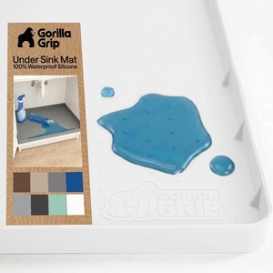 image:imageGORILLA GRIP Waterproof Silicone Under Sink Mat with Raised Lip for Kitchen and Bathroom 34 x 22 in Cabinet Shelf Liner Stay in Place Mats Dishwasher Safe Drawer Liner Organizer Tray GrayWhite