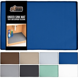 image:imageGORILLA GRIP Waterproof Silicone Under Sink Mat with Raised Lip for Kitchen and Bathroom 34 x 22 in Cabinet Shelf Liner Stay in Place Mats Dishwasher Safe Drawer Liner Organizer Tray GrayBlue