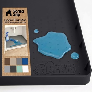 image:imageGORILLA GRIP Waterproof Silicone Under Sink Mat with Raised Lip for Kitchen and Bathroom 34 x 22 in Cabinet Shelf Liner Stay in Place Mats Dishwasher Safe Drawer Liner Organizer Tray GrayBlack