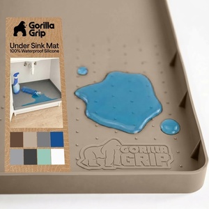 image:imageGORILLA GRIP Waterproof Silicone Under Sink Mat with Raised Lip for Kitchen and Bathroom 34 x 22 in Cabinet Shelf Liner Stay in Place Mats Dishwasher Safe Drawer Liner Organizer Tray GrayBeige