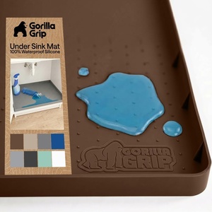 image:imageGORILLA GRIP Waterproof Silicone Under Sink Mat with Raised Lip for Kitchen and Bathroom 34 x 22 in Cabinet Shelf Liner Stay in Place Mats Dishwasher Safe Drawer Liner Organizer Tray GrayCoffee