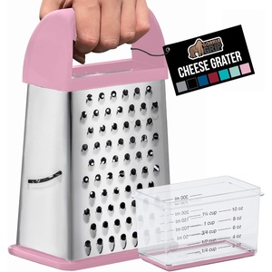 image:imageGORILLA GRIP XL 4Sided Stainless Steel Cheese Grater With Measurement Container BPAFree Box Grater Slip Resistant Base Grate Hard Parmesan Shred Veggies Zest Citrus Dishwasher Safe BlackPink