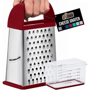 image:imageGORILLA GRIP XL 4Sided Stainless Steel Cheese Grater With Measurement Container BPAFree Box Grater Slip Resistant Base Grate Hard Parmesan Shred Veggies Zest Citrus Dishwasher Safe BlackRed