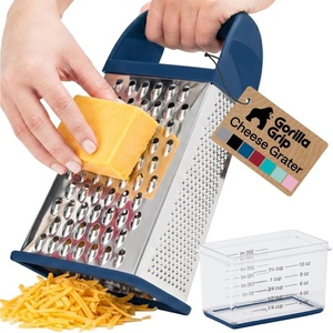 image:imageGORILLA GRIP XL 4Sided Stainless Steel Cheese Grater With Measurement Container BPAFree Box Grater Slip Resistant Base Grate Hard Parmesan Shred Veggies Zest Citrus Dishwasher Safe BlackBlue