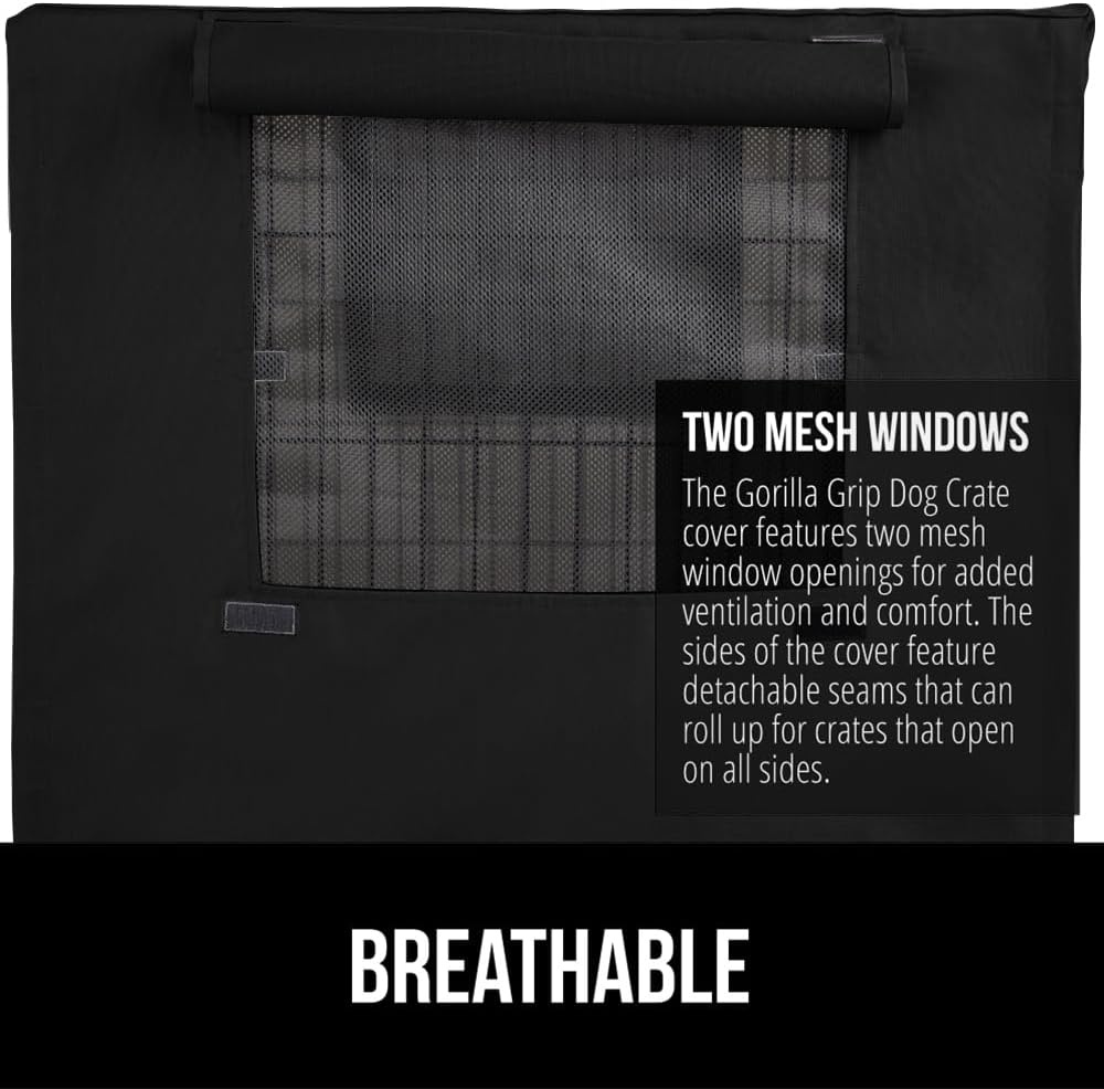 image:imageGORILLA GRIP Dog Crate Covers compatible with Amazon Basics Dog Crates All Sides Open Privacy Cover Fits 42 Wire Kennel Breathable Mesh Windows Light Reducing Puppy Training Cage Topper Gray PawBlack
