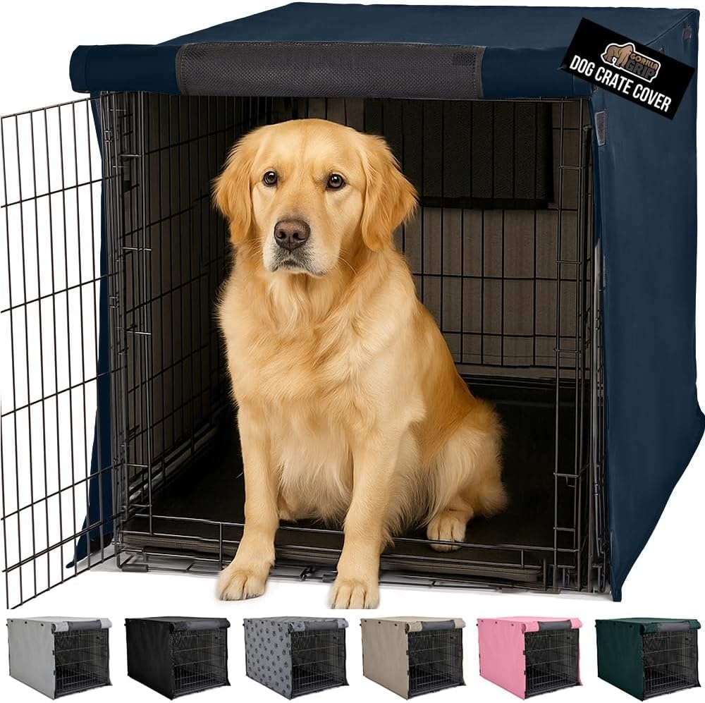image:imageGORILLA GRIP Dog Crate Covers compatible with Amazon Basics Dog Crates All Sides Open Privacy Cover Fits 42 Wire Kennel Breathable Mesh Windows Light Reducing Puppy Training Cage Topper Gray PawNavy