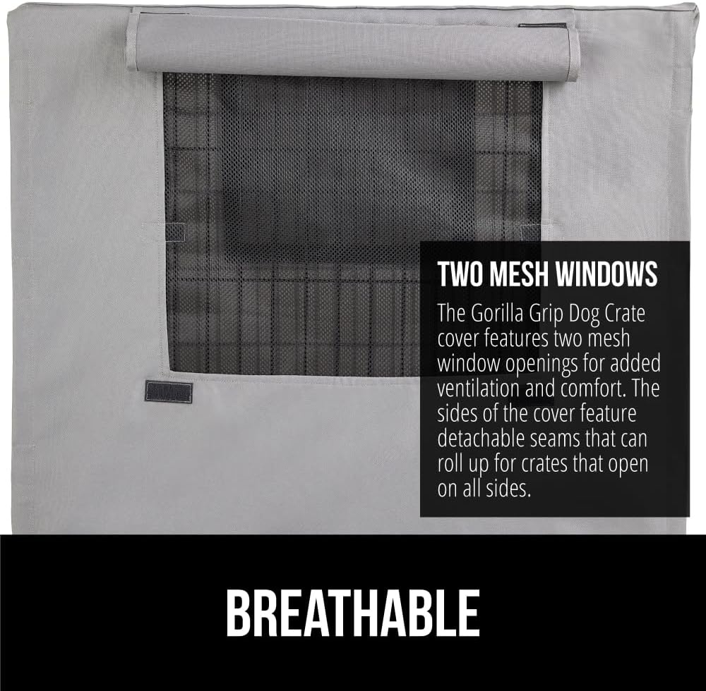 image:imageGORILLA GRIP Dog Crate Covers compatible with Amazon Basics Dog Crates All Sides Open Privacy Cover Fits 42 Wire Kennel Breathable Mesh Windows Light Reducing Puppy Training Cage Topper Gray PawGray