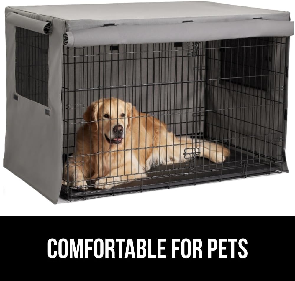 image:imageGORILLA GRIP Dog Crate Covers compatible with Amazon Basics Dog Crates All Sides Open Privacy Cover Fits 42 Wire Kennel Breathable Mesh Windows Light Reducing Puppy Training Cage Topper Gray PawGray