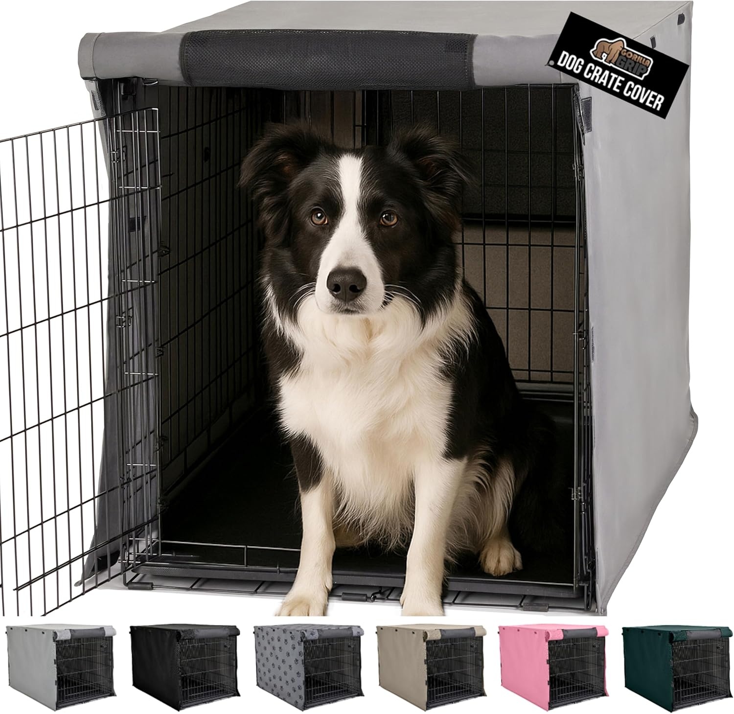 image:imageGORILLA GRIP Dog Crate Covers compatible with Amazon Basics Dog Crates All Sides Open Privacy Cover Fits 42 Wire Kennel Breathable Mesh Windows Light Reducing Puppy Training Cage Topper Gray PawGray