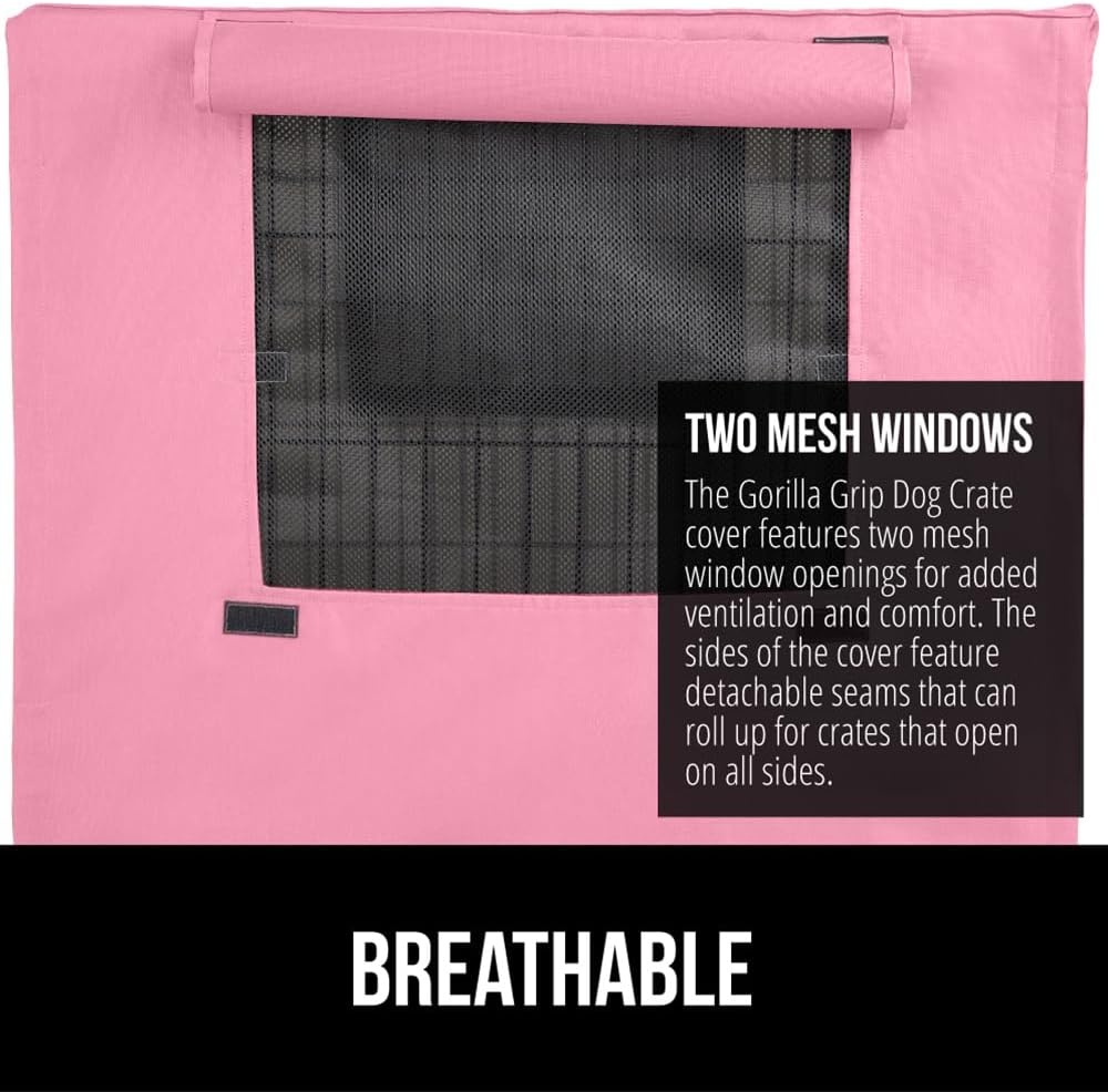 image:imageGORILLA GRIP Dog Crate Covers compatible with Amazon Basics Dog Crates All Sides Open Privacy Cover Fits 42 Wire Kennel Breathable Mesh Windows Light Reducing Puppy Training Cage Topper Gray PawPink