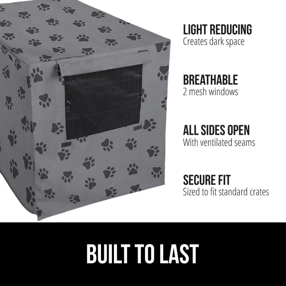 image:imageGORILLA GRIP Dog Crate Covers compatible with Amazon Basics Dog Crates All Sides Open Privacy Cover Fits 42 Wire Kennel Breathable Mesh Windows Light Reducing Puppy Training Cage Topper Gray PawGray Black Paw