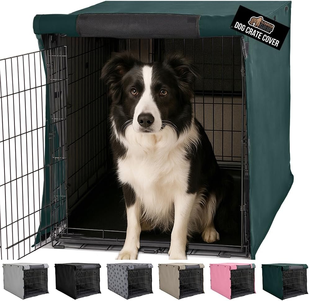 image:imageGORILLA GRIP Dog Crate Covers compatible with Amazon Basics Dog Crates All Sides Open Privacy Cover Fits 42 Wire Kennel Breathable Mesh Windows Light Reducing Puppy Training Cage Topper Gray PawHunter Green