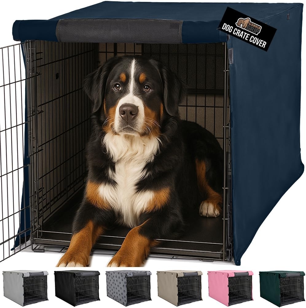 image:imageGORILLA GRIP Dog Crate Covers compatible with Amazon Basics Dog Crates All Sides Open Privacy Cover Fits 42 Wire Kennel Breathable Mesh Windows Light Reducing Puppy Training Cage Topper Gray PawNavy