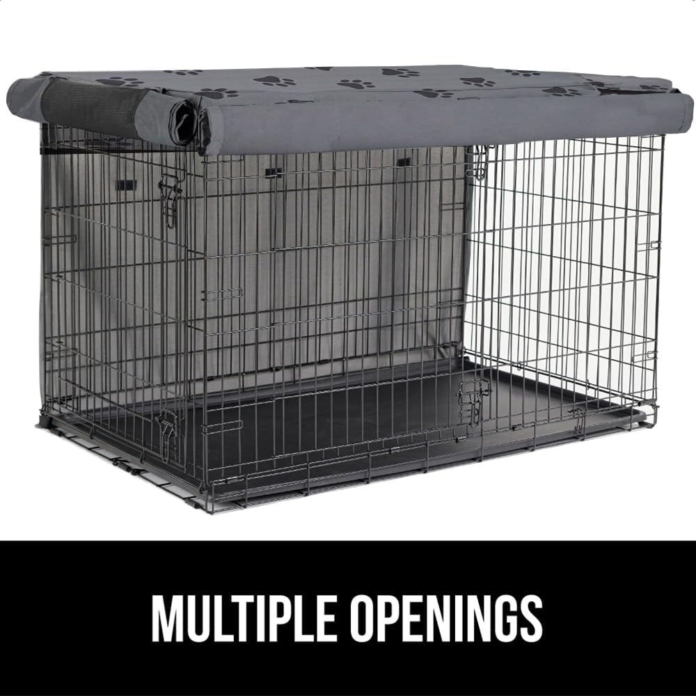 image:imageGORILLA GRIP Dog Crate Covers compatible with Amazon Basics Dog Crates All Sides Open Privacy Cover Fits 42 Wire Kennel Breathable Mesh Windows Light Reducing Puppy Training Cage Topper Gray PawGray Black Paw