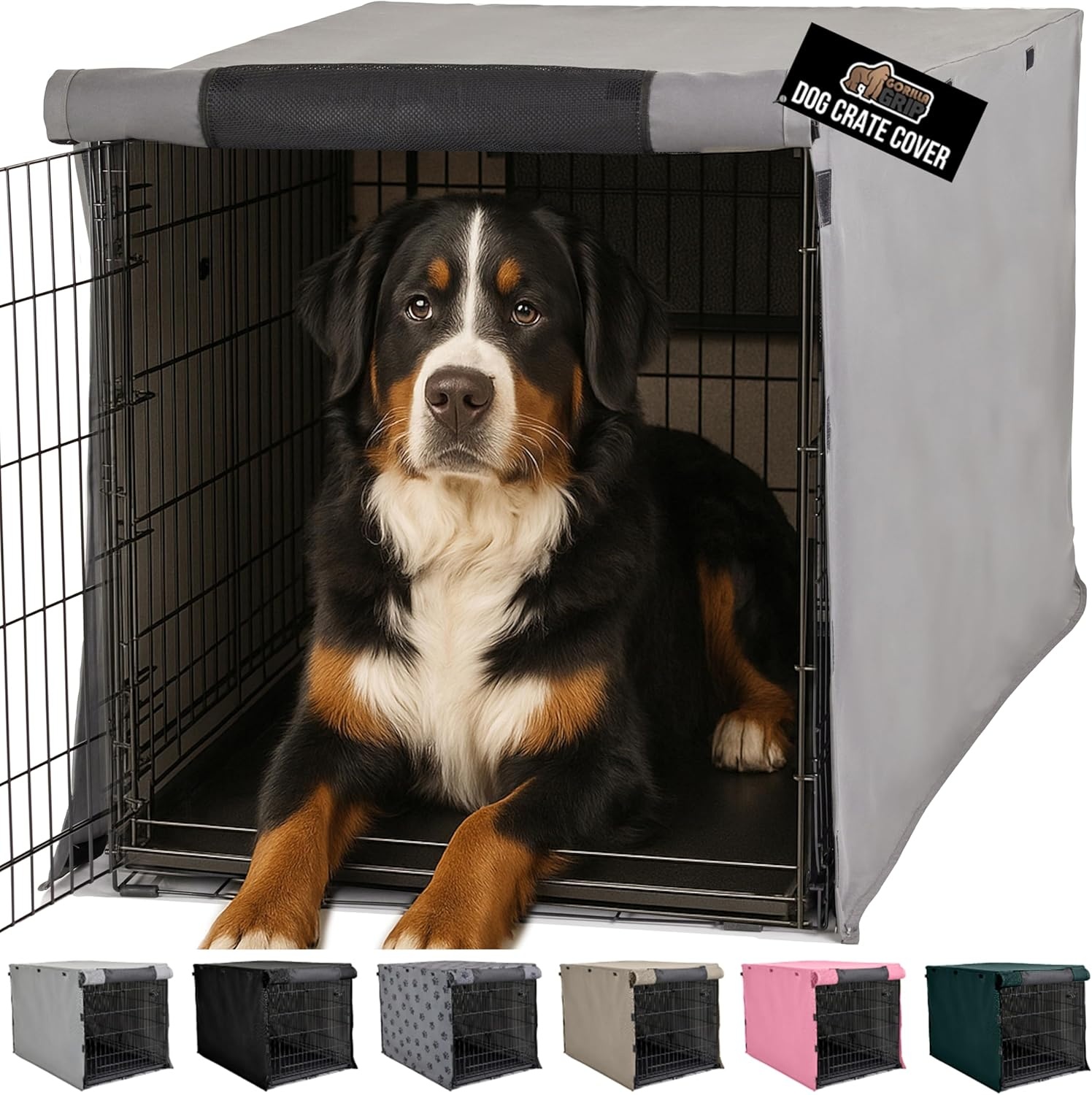 image:imageGORILLA GRIP Dog Crate Covers compatible with Amazon Basics Dog Crates All Sides Open Privacy Cover Fits 42 Wire Kennel Breathable Mesh Windows Light Reducing Puppy Training Cage Topper Gray PawGray