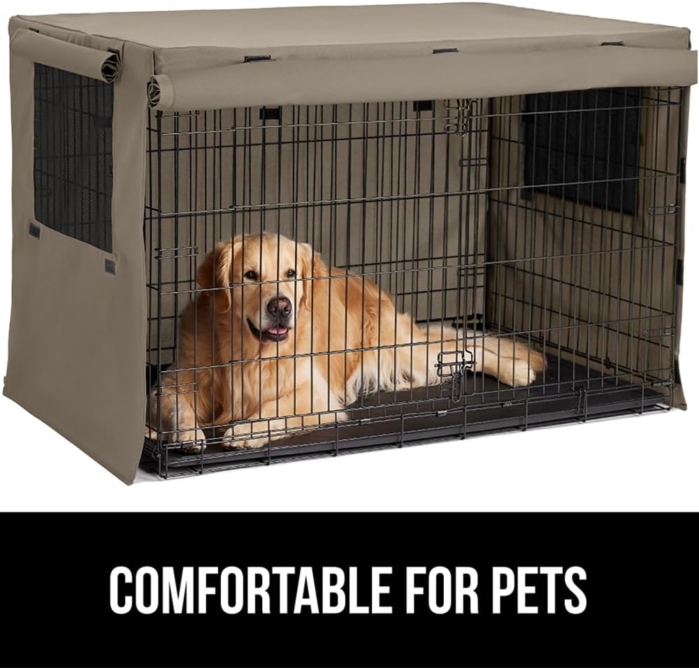 image:imageGORILLA GRIP Dog Crate Covers compatible with Amazon Basics Dog Crates All Sides Open Privacy Cover Fits 42 Wire Kennel Breathable Mesh Windows Light Reducing Puppy Training Cage Topper Gray PawLight Taupe