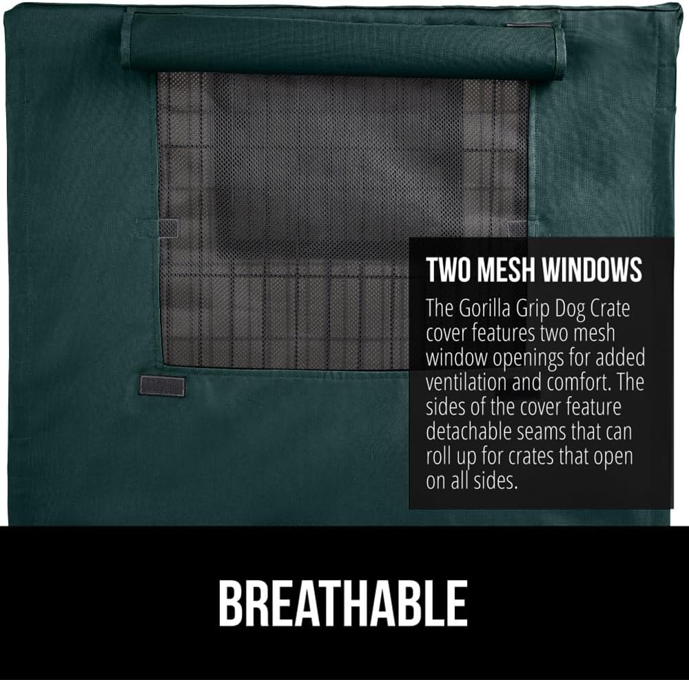 image:imageGORILLA GRIP Dog Crate Covers compatible with Amazon Basics Dog Crates All Sides Open Privacy Cover Fits 42 Wire Kennel Breathable Mesh Windows Light Reducing Puppy Training Cage Topper Gray PawHunter Green
